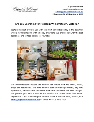 Are You Searching for Hotels in Williamstown, Victoria?