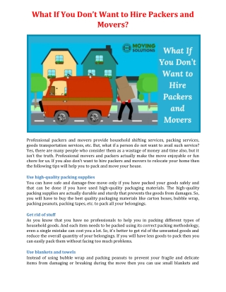 What If You Don’t Want to Hire Packers and Movers?