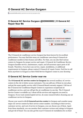 O General AC Service Center #9266608882 Gurgaon