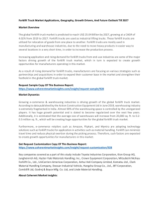 Forklift Truck Market Applications, Geography, Growth Drivers, And Future Outlook Till 2027