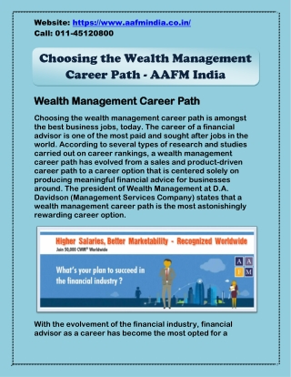 Choosing the Wealth Management Career Path - AAFM India