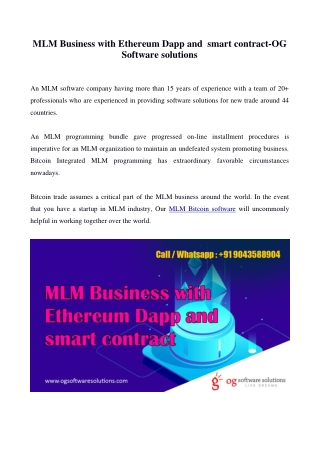 MLM Business with Ethereum Dapp and smart contract-OG software solutions