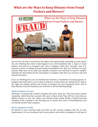 What are the Ways to Keep Distance from Fraud Packers and Movers?
