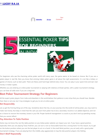 Poker Strategy – 5 Essential Poker Tips For Beginners In India