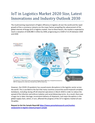 IoT in Logistics Market Research Report by P&S Intelligence