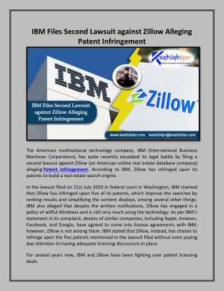 IBM Files Second Lawsuit against Zillow Alleging Patent Infringement