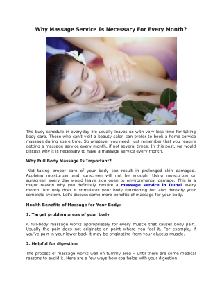 Why Massage Service Is Necessary For Every Month?