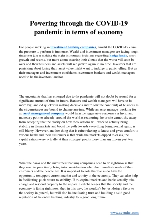 Powering through the COVID-19 pandemic in terms of economy