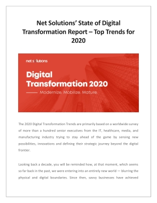 Net Solutions’ State of Digital Transformation Report – Top Trends for 2020