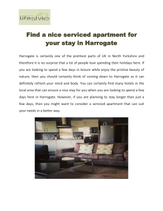 Find a nice serviced apartment for your stay in Harrogate