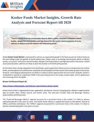 Kosher Foods Market Insights, Growth Rate Analysis and Forecast Report till 2028
