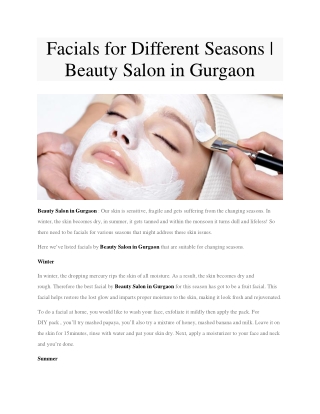 Facials for Different Seasons | Beauty Salon in Gurgaon