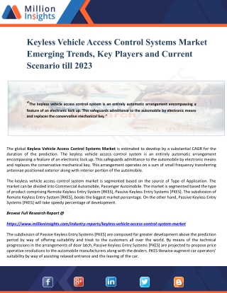 Keyless Vehicle Access Control Systems Market Emerging Trends, Key Players and Current Scenario till 2023