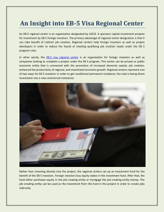 An Insight into EB-5 Visa Regional Center