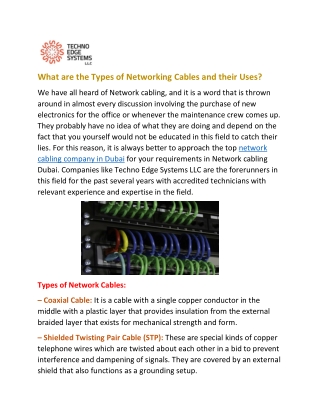 What are the Types of Networking Cables and their Uses?