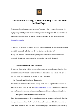 Dissertation Writing: 7 Mind-Blowing Tricks to Find the Best Expert