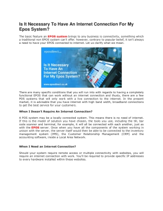 Is It Necessary To Have An Internet Connection For My Epos System?