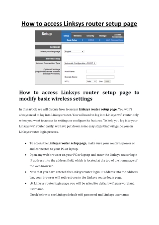 Linksys Router Setup Page