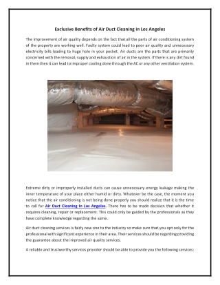 Exclusive Benefits of Air Duct Cleaning in Los Angeles
