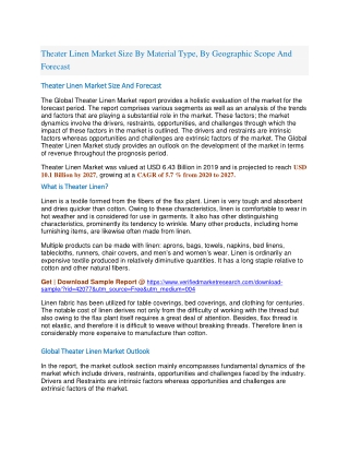 Theater Linen Market Size By Material Type, By Geographic Scope And Forecast