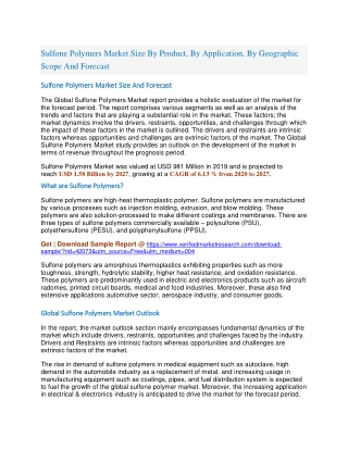 Sulfone Polymers Market Size By Product, By Application, By Geographic Scope And Forecast