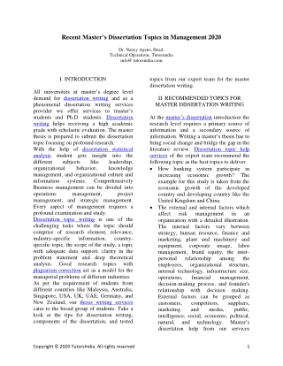 Recent master’s dissertation topics in management 2020- Tutors India