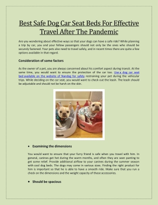 Best Safe Dog Car Seat Beds For Effective Travel After The Pandemic