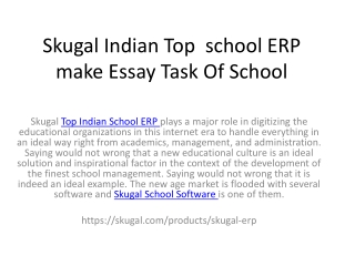 Skugal Indian Top  school ERP make Essay Task Of School