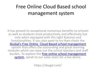 Free Online Cloud Based school management system