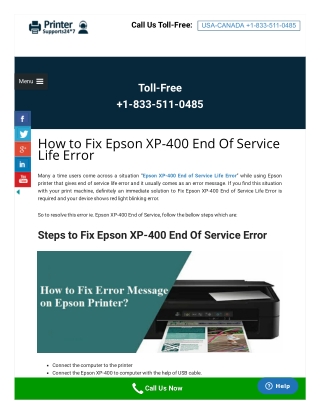 How to Fix Epson XP-400 End Of Service Life Error