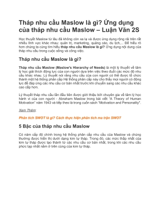 Tháp nhu cầu Maslow là gì? Ứng dụng của tháp nhu cầu Maslow - Luận Văn 2S