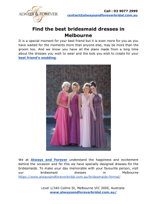 Find the best bridesmaid dresses in Melbourne