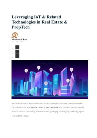 Leveraging IoT & Related Technologies in Real Estate & PropTech