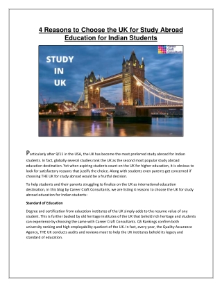 4 Reasons to Choose the UK for Study Abroad Education for Indian Students