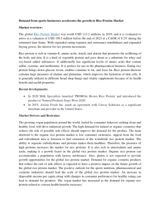 Demand from sports businesses accelerates the growth in Rice Protein Market