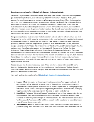 5 working steps and benefits of Plastic Single Chamber Desiccator Cabinets