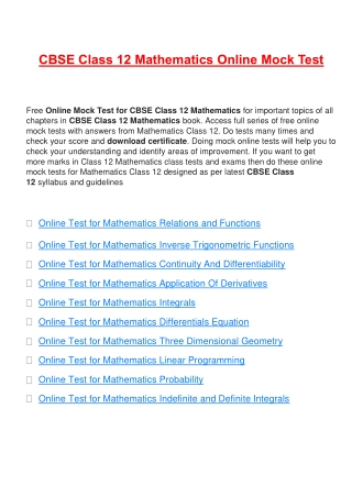 Online Test for Class 12 Maths