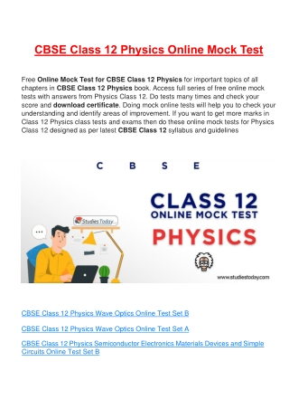 Free Online test for class 12 Physics all chapters