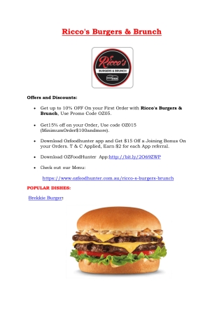 10% Off - Ricco's Burgers & Brunch - Burgers takeaway Toongabbie, NSW