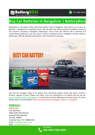 Buy Car Batteries In Bangalore-BatteryBoss