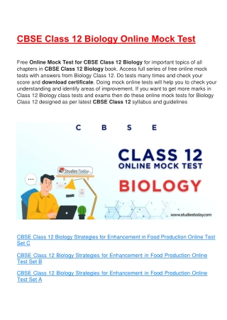 Free Online test for class 12 Biology all chapters