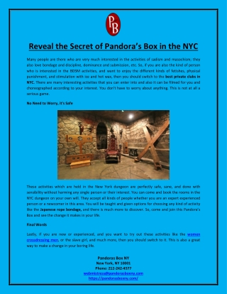 Reveal the Secret of Pandora’s Box in the NYC