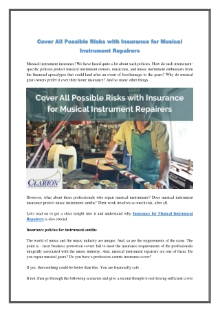 Cover All Possible Risks with Insurance for Musical Instrument Repairers
