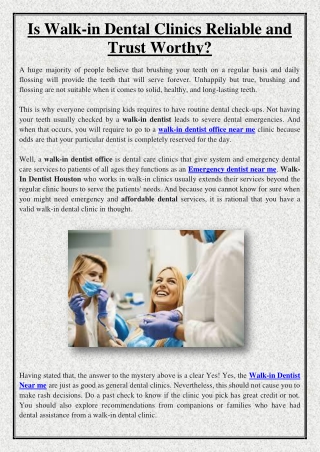 Is Walk-in Dental Clinics Reliable and Trust Worthy?
