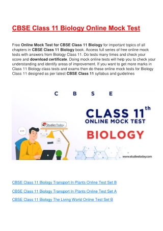 Online test for class 11 Biology all chapters