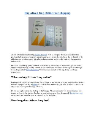 Buy Ativan 1mg Online Free Shipping