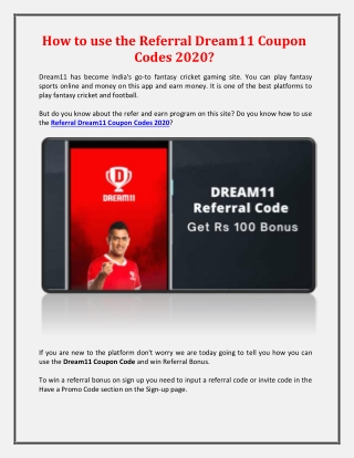 How to use the Referral Dream11 Coupon Codes 2020?