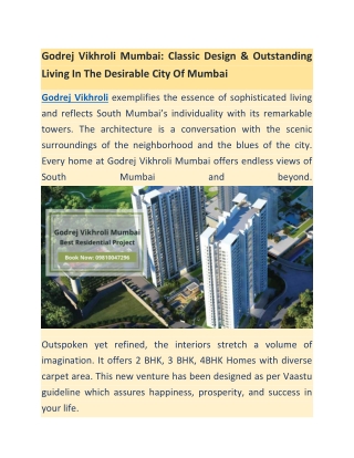 Godrej Vikhroli Mumbai: Classic Design & Outstanding Living In The Desirable City Of Mumbai