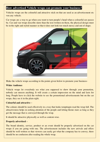How advertised Vehicle wraps can promote your business?