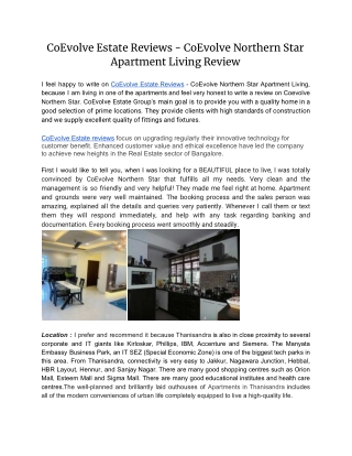 CoEvolve Estate Reviews - CoEvolve Northern Star Apartment Living Review